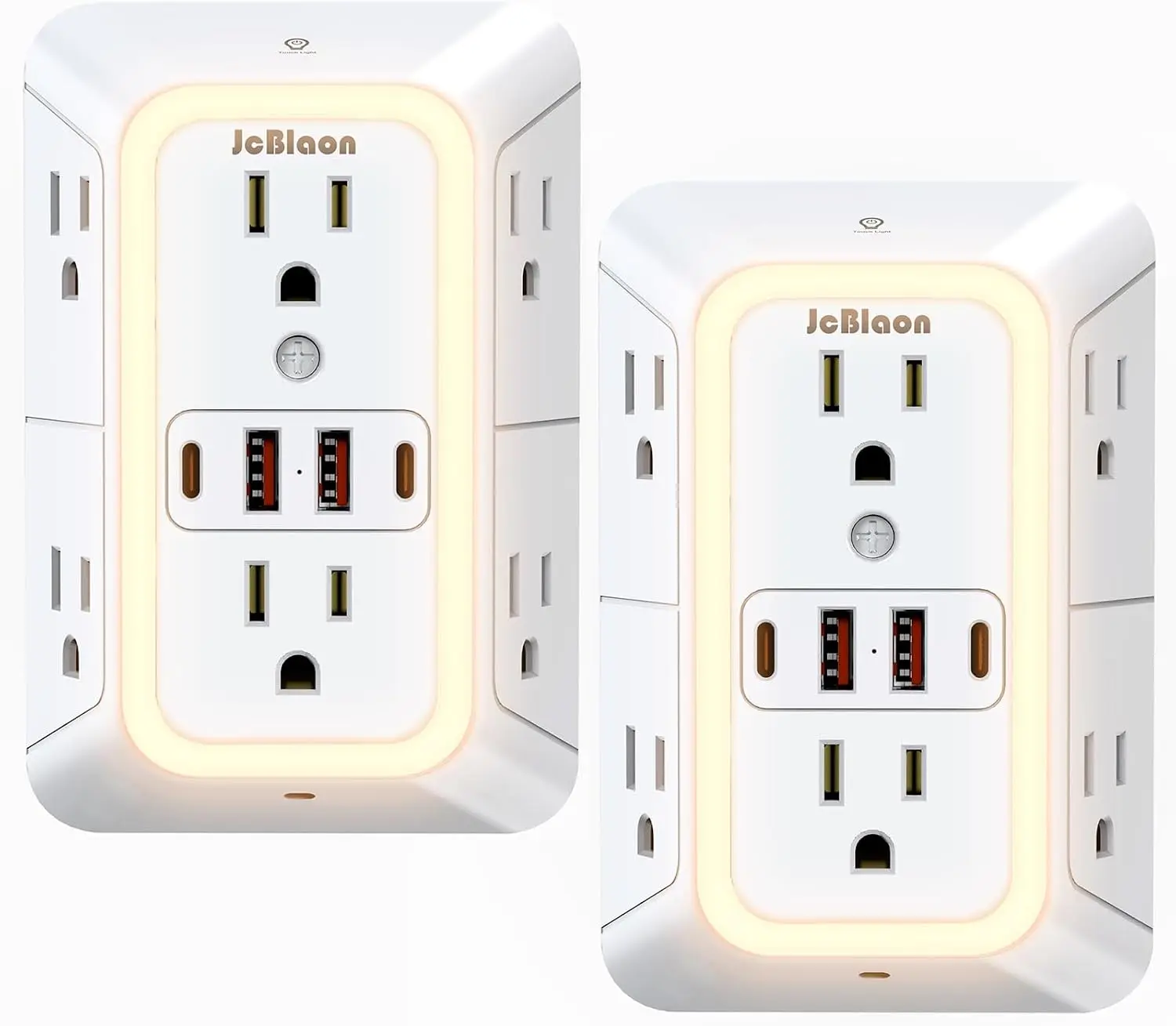 Outlet Extender with Night Light, Multi Plug Outlet Protector,6 Outlet Splitter with 4 USB Outlet (2 USB A,2 USB C) 3 Sided Multi Plug Wall Adapter Strip for Home Travel Office 2 Pack