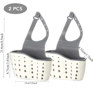 2 Pack Adjustable Sink Sponge Holder, Multifunctional Drainage Basket with Hanging Strap, Sponge Storage Rack, Vegetable Washing Sink, Kitchen and Bathroom Organizer Kitchen Essentials