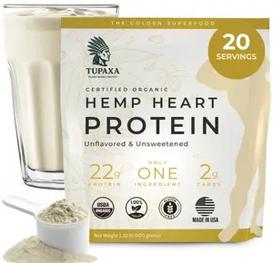 Tupaxa Organic Hemp Protein Powder Unflavored | 22g Protein | 1 Clean Ingredients | 20 Servings