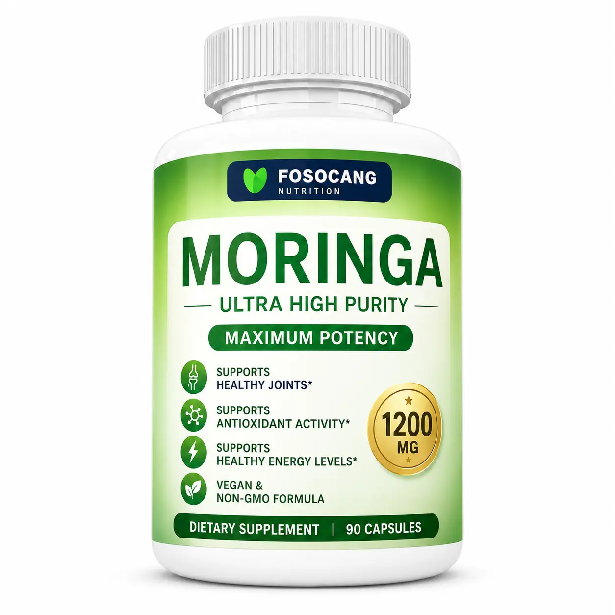 FoSoCang Moringa Capsules 1200mg - Pure Moringa Powder for Immune, Gut health 90 Capsules