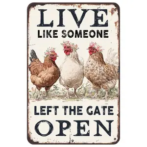 Chiken Gifts Funny Chicken Metal Sign For Home Chicken Decor Coop Rooster Decorations Farm Kitchen Chicken Wall Stuff 8x12 Inches Live Like Someone Left The Gate Open aluminum Sign chicken kitchen decor chicken decor rooster decor
