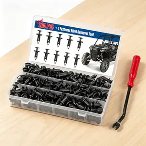 Universal Trim Fastener Kit 200pc – Nylon Push Pin Set for ATV UTV Fender & Body Panels, Includes Installation Tool, Compatible with Polaris Ranger RZR 7661855 Can-Am Kawasaki Honda Rancher 90653-HC4-900, Plastic Retainer Clip Assortment for Off-Road Vehi