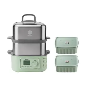 BUYDEEM G67 14L Double Layer Electric Steamer Pot with 2 Green Piggy Containers - Multi-functional Steaming and Stewing Cooker for Healthy Meals