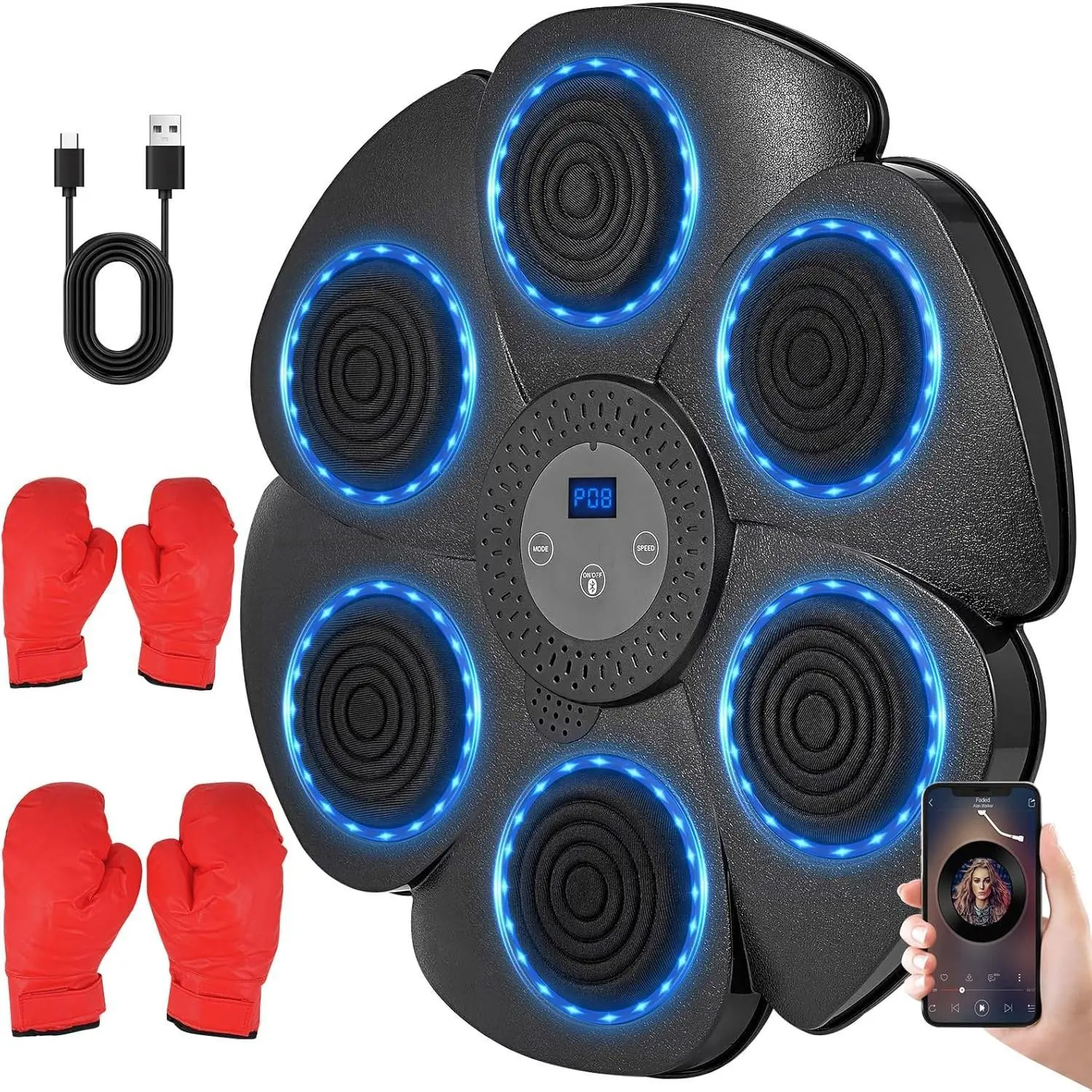 Electronic Boxing Mat for Home Workout, Smart ABS Plastic Punching Target with Music Sync for Martial Arts Enthusiasts, Rechargeable, Rechargeable Battery, Electronic Mat, Unisex