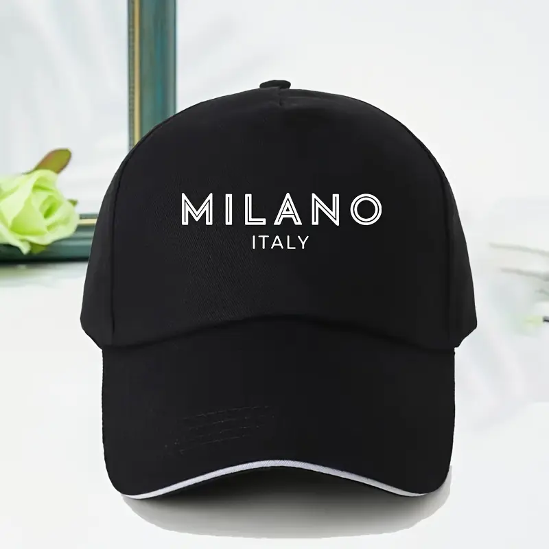Classic Baseball Cap, Sporty Chic Unisex Hat with Milano Italy Print - Adjustable & Lightweight for Outdoor Sun Protection & UV Prevention, Casual, Fabric