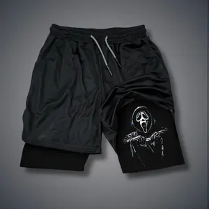 [Viral]  80s 90s Double-Layer Sports Shorts Graphic Shorts Black Camo Streetwear Shorts Men Outfits Men Vacation Outfits Shorts