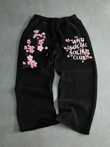 Men's Sakura Print Sport Pants, Casual Loose-Fitting Long Pants for Spring & Fall, Comfortable Daily Wear, Regular Fit, Floral Print Sweatpants