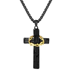 OIDEA 24in Stainless Steel Crucifix Necklace for Christian Believers - Exquisite Chain Jewelry, Ornate Cross Religious Motif Piece, Crown of Thorns Rugged Pendant, Fashionable Jewelry Accessories summerwins,summerwins