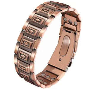 Men's Copper Magnetic Bracelet with Cross Pattern, 57 Neodymium Magnets (3800 Gauss)