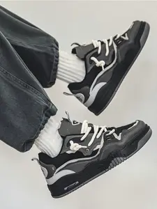 Men's Chunky Skate Sneakers -Color Block Design, Breathable Mesh & Leather Upper, Thick Platform Sole for Height Boost, Non-Slip Durable Outsole, for Street Style, Daily Commute, Casual Outings & Fashion Wear