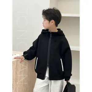 Boys' Hooded Sweatshirt Zip-Up Jacket 2026 Spring and Autumn New Style Children's Cardigan Jacket for Older Kids Spring and Autumn Tops