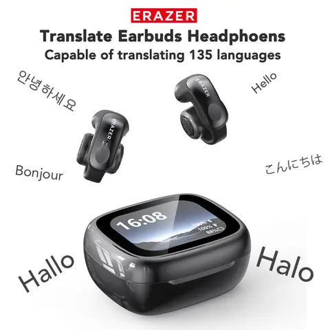 ERAZER XF28 Clip-On Wireless BT Headset - Bluetooth 6.0 Audio Device, Game-Ready Wearable Hands-Free Smart Earphones & Headphones, 45Hz-20kHz Frequency, 134-Language App-Powered Real-Time Translation Earbuds, Waterproof Sports Use, Long Endurance