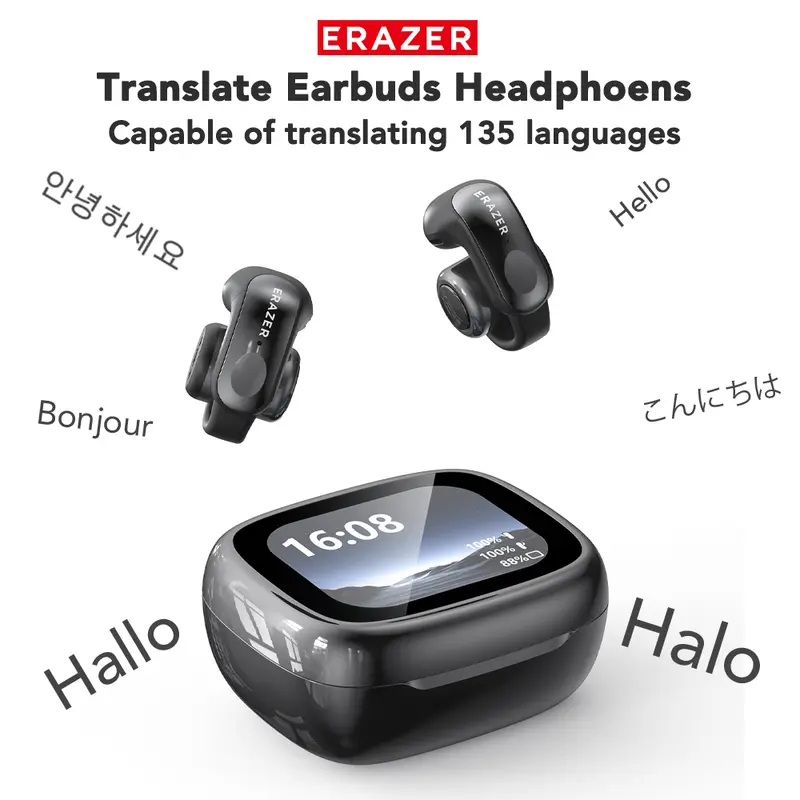 ERAZER XF28 Clip-On Wireless BT Headset - Bluetooth 6.0 Audio Device, Game-Ready Wearable Hands-Free Smart Earphones & Headphones, 45Hz-20kHz Frequency, 134-Language App-Powered Real-Time Translation Earbuds, Waterproof Sports Use, Long Endurance