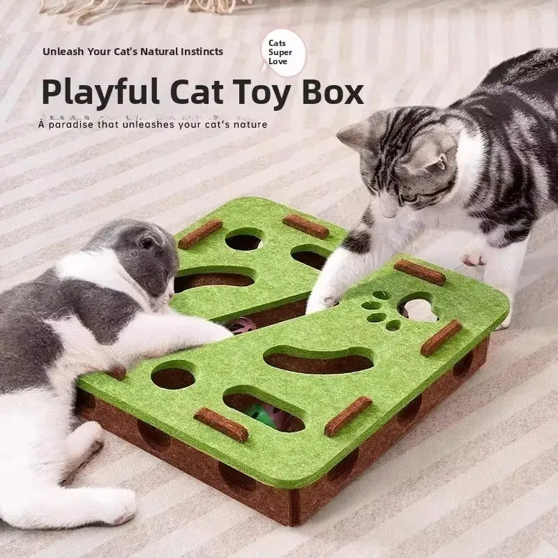 Interactive Felt Cat Puzzle Box, Indoor Use Interactive Toy for Cats with Mental Stimulation