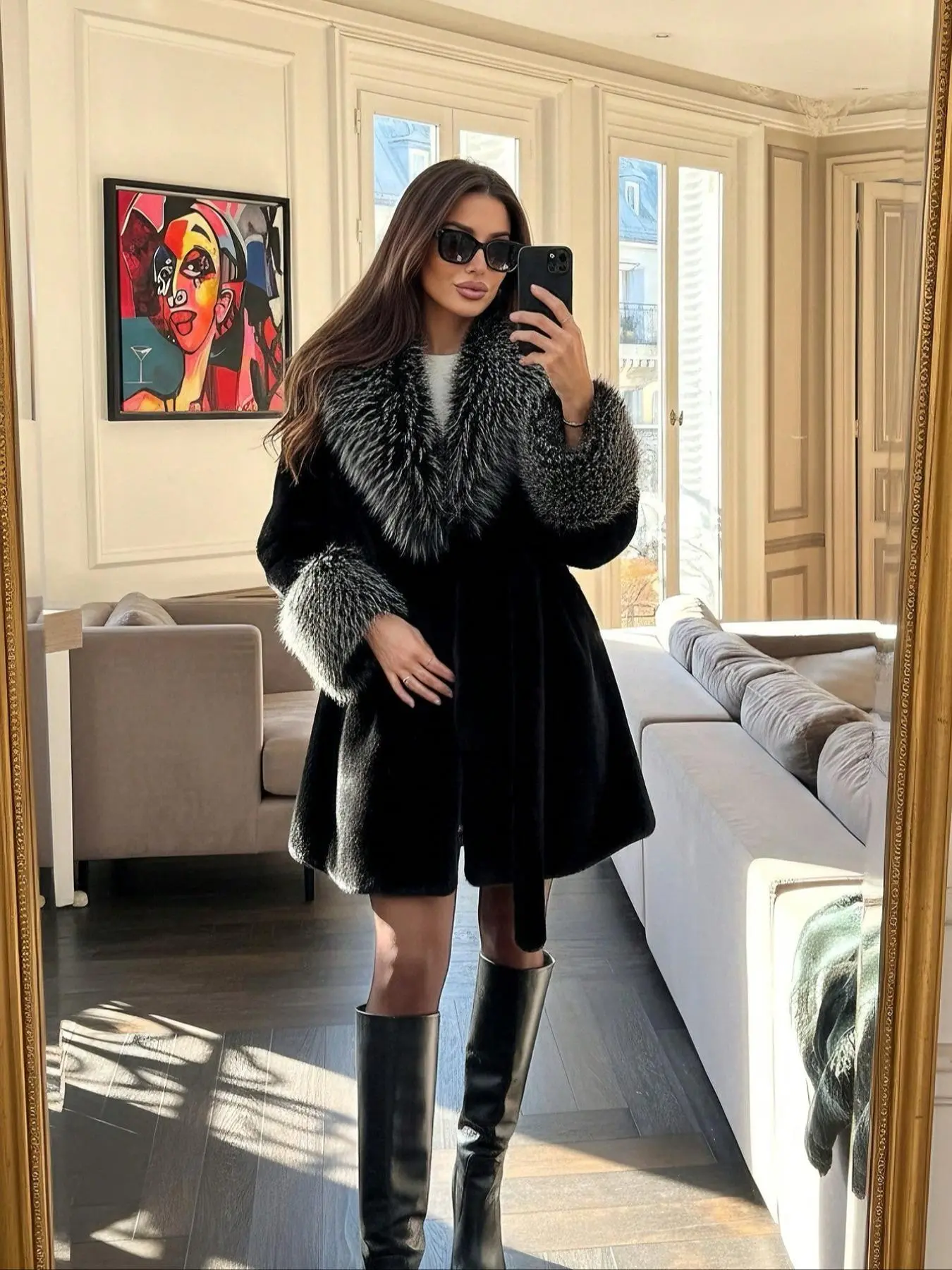 2026 Winter New Christmas Faux Fur Coat, Fashionable Large Collar Long Sleeve Loose Fit Women's Jacket, Retro Style Fake Fur Outerwear