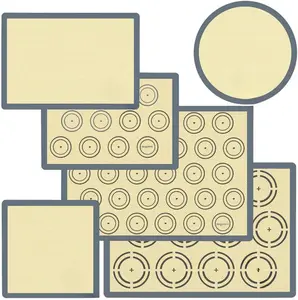 Baking Mat Set of 6, Non-Stick & Easy Clean  Grade  Baking Mat, Silicon Baking Mats Oven Liner Sheet, Round & Square Cake Mat, Pastry Board Rolling Dough Mats for Macaron Cookie