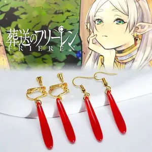 Anime Frieren: Beyond Journey's End Trendy Jewelry Set - Metal-Coated Cosplay Accessory, Women's Flower Motif Hoop Earrings, Unisex Pendant Ear Studs, Eardrops, Cosplay Rings, Gift for Cosplayers