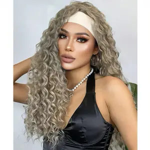 HAIRCUBE 26inch Curly Hair Wig with Hairband for Women Synthetic Long Wavy Gray Wig for Stylish Natural Look Full Head CoverageColorcougar  beauty  wigs hair  topper
