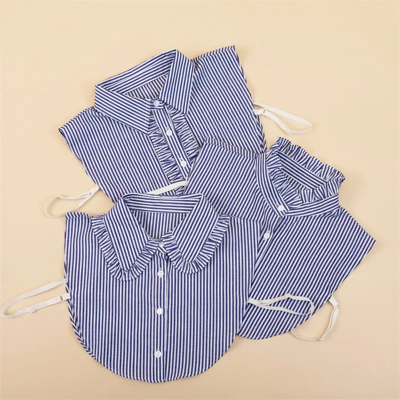 Women's 3-Piece Adjustable Elastic Comfortable Mock Blouse Collar Set - Blue-White Striped Detachable Inner Collar, Clothes Accessory, Sleeveless, Compatible with Shirts,Tops,Sweaters,Hoodies,Dresses, Business & Casual Use, 3 Pcs - Universal Size, Adjusta
