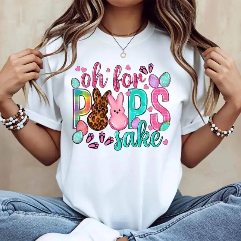 Lady's Fitted Easter Bunny Cotton Casual T-Shirt - Short-Sleeve Round Neck Summer Top, Machine-Washable Sports & Outdoor Outerwear