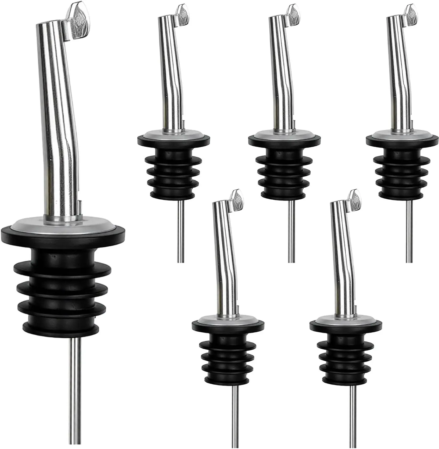 6 Pcs Liquor Pour Spout with Auto Dust Cover, 304 Stainless Steel Bartender Liquor Pour Spout for 0.75” Bottle Mouth, Perfect for Olive Oil, Alcohol & Wine