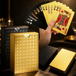 Waterproof Playing Cards 2 Pack, Plastic Poker Cards, Deck of Cards, Diamond Plastic Playing Cards for Beach Blackjack Texas Canasta Bridge Adult Card Games, Gold & Black