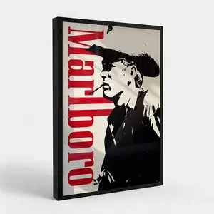 Vintage Marlboro Man Cowboy Canvas Art Print, Retro Black & White Western Cowboy Poster, Iconic Marlboro Cigarette Ad Wall Decor for Living Room Bathroom Man Cave