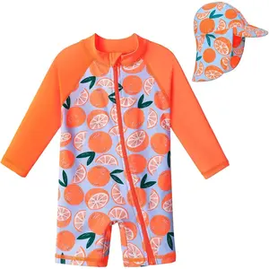 Toddler One Piece Rash Guard Swimsuit Kid Swimwear Sun Suit Short UPF 50+ Sun Protection with Sun Hat