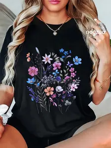 100% Cotton Vintage Flowers Women Wildflower Graphic Floral Gardening T-Shirt