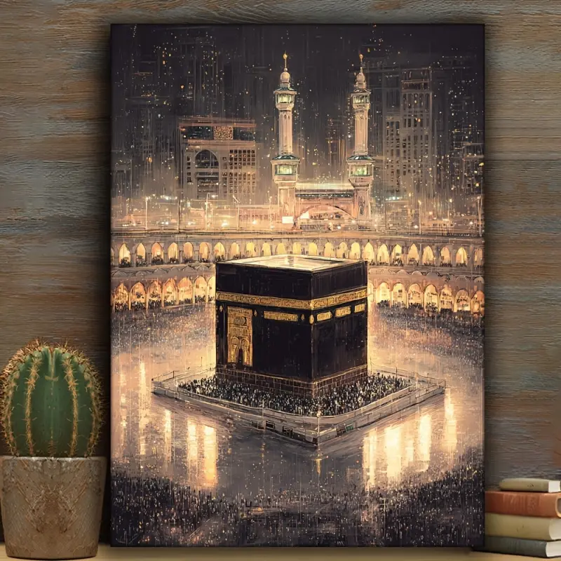 1 piece, framed, Islamic Prayer Frame, 30.48X 40.64cm Kabul Temple artwork, spiritual home decoration, Islamic art, Muslim art painting, wall hanging artwork for bed, religious gift for men, Religious Decorations