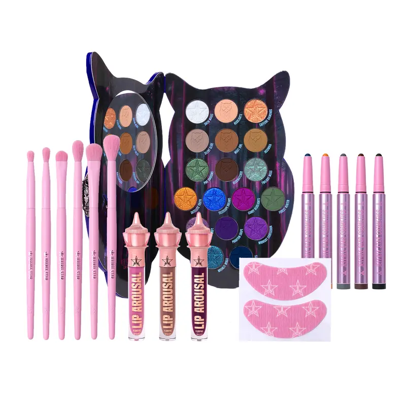 Ultimate Night Owl Bundle - Includes Eye Brush Set, 3 Lip Arousals in Shades 'Pink Robe' 'Voyeurism' & 'Body Chills,' Magic Star Eye Patches, 5 Velour Eye Crayons, & Night Owl Artistry Palette