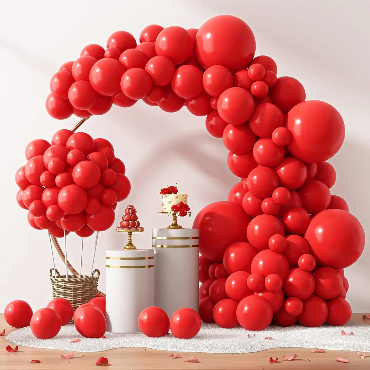 129Pcs Red Balloons Different Sizes 18 12 10 5 Inch For Garland Arch, Premium Red Latex Balloons For Christmas Birthday Party Wedding Valentines Day Baby Shower Party Decoration