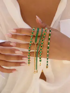 The Women s Bracelet Set Can Be Stacked Stackable Bracelet Green Zircon Chain Tennis Chain Stainless Steel 18k Gold Plated Waterproof And Anti Allergy Sporty And Casual Style Suitable For Energetic Girls