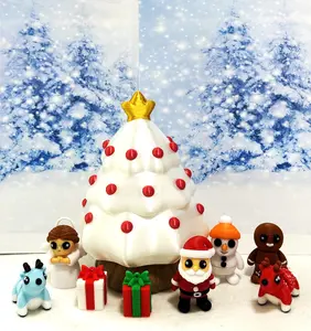 8pcs 3D Printed Articulated Mini Fidget Toys in Christmas Tree Container, Mini Santa Claus Snowman Reindeers,Polar Bear Panda Bear, Executive Desk Toy, Fidget ADHD Toy - PCTSET