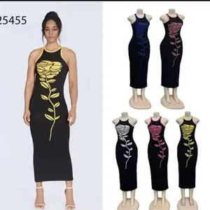 Womenswear New High-Quality Rose Print Sleeveless Strap Backless Knit Dress - Fashionable, Elegant