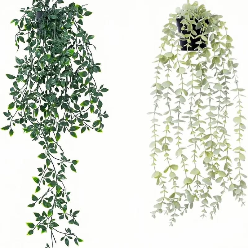 2pcs Fake Hanging Plants for Room Decor, Artificial Potted Plants for Aesthetic Office Living Bedroom Kitchen Patio Bathroom Bookshelf Indoor Outdoor Decor