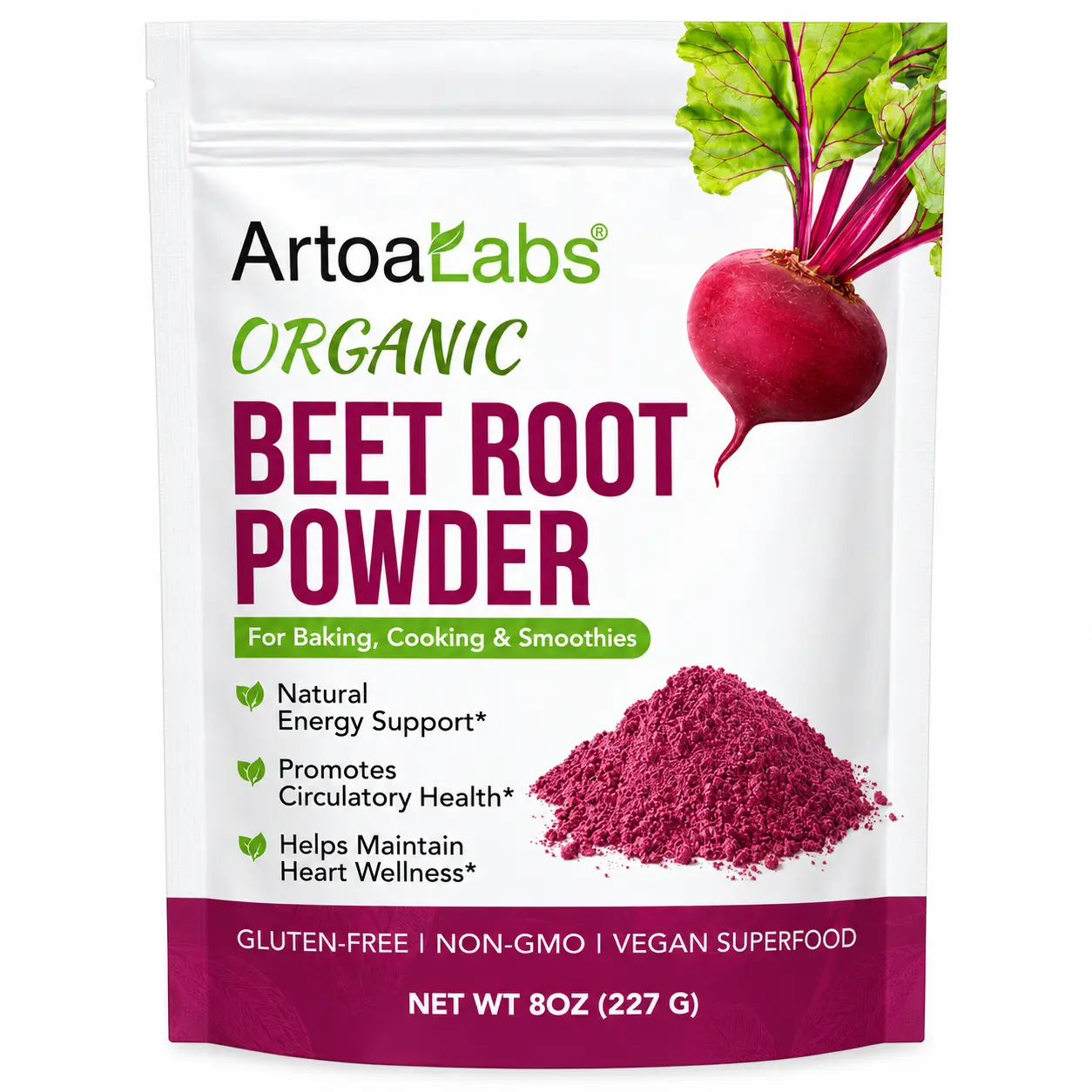USDA Organic Beet Root Powder (8oz) - 100% Pure Vegan Beetroot Supplement, Fiber-Rich, Vitamin & Mineral-Packed Wellness Superfood, Non-GMO, Natural Red Coloring for Smoothies, Baking, Powder Vitamins, Minerals & Wellness Supplements