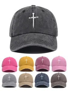 Unisex Cross Printing Washed Classic Baseball Cap, Vintage Adjustable Outdoor Hat, Casual Fitted Design for All Seasons, Perfect Gift for Travel & Beach