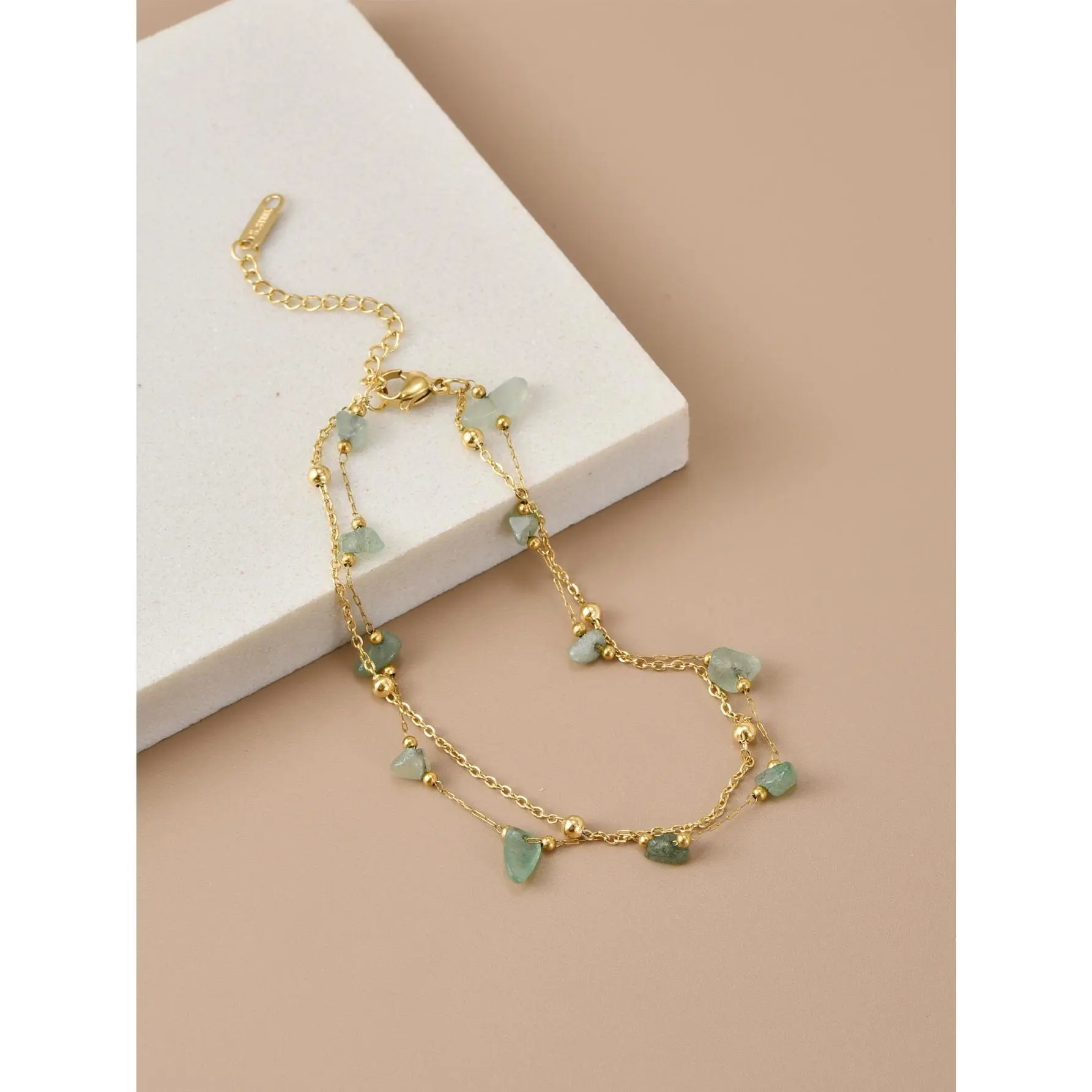 1pc Natural Stone Anklet for Women - Asymmetrical Beach Jewelry, Stainless Steel Foot Chain with Unique Gemstones, Handmade Boho Gift