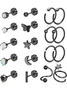 18Pcs 20G Titanium Earrings for Women Men G23 Titanium Helix Earring Tragus Hoop CZ Ear Piercing Earrings Stud Conch Piercing Cartilage Flat Back Earrings Set Tragus Helix Piercing Jewellery Flat Pierced Jewelry