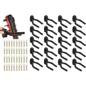 20 count Guitar Hangers, Guitar Bass Stand Wall Mount Hanger Hook with Screws, Ukulele Banjo Mandolin Electric Guitar Display Holders for Wall, Black