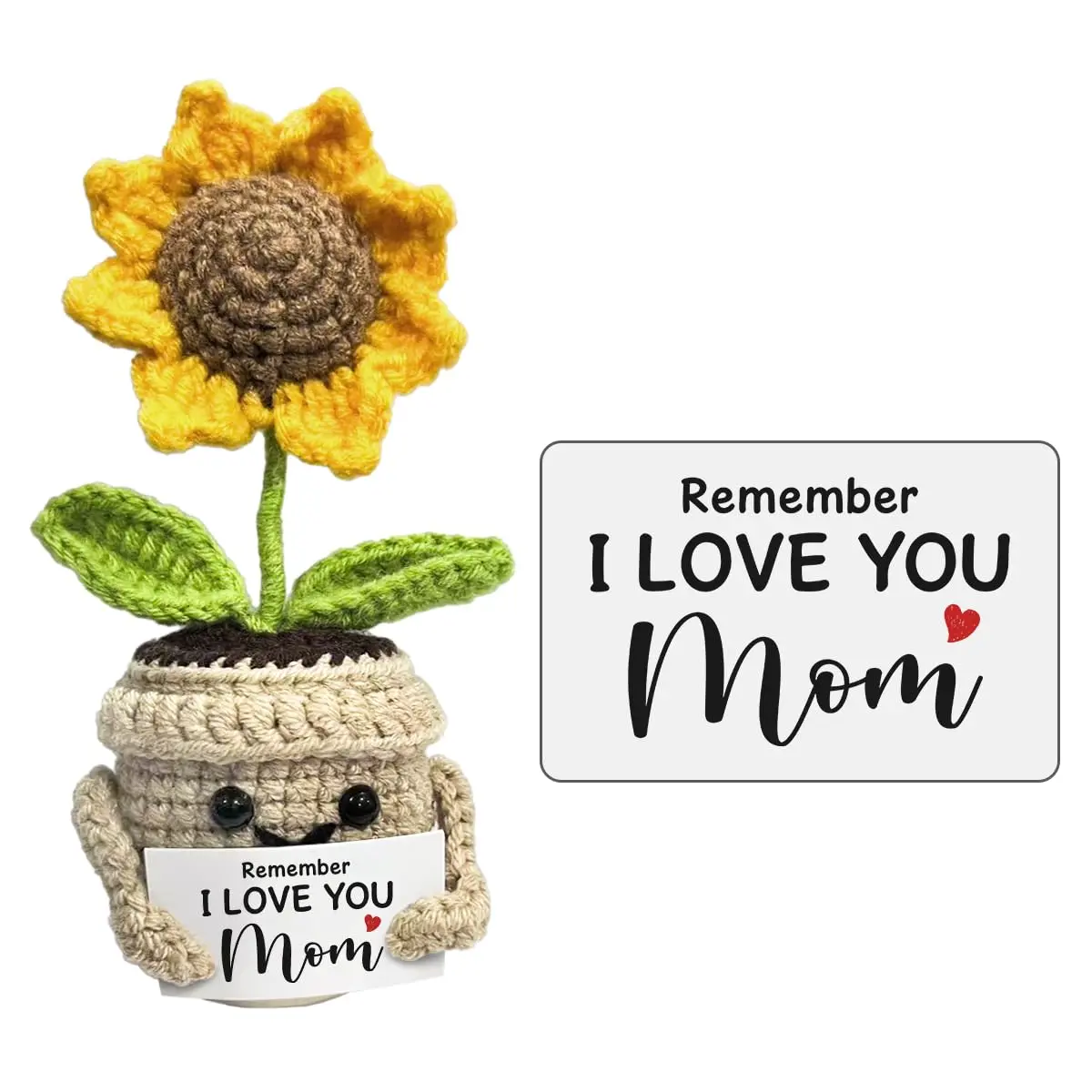 High-Quality Amigurumi Crocheted Yarn Sunflower Doll - Cute Stuffed Animals, Soft Huggable Handmade Craft, 4.75x2.75in "Remember I Love You Mom" Gift for Mother's Day, Birthday (Home & Festive Party Supplies, Amigurumi Gift, Soft Stuffed Doll)
