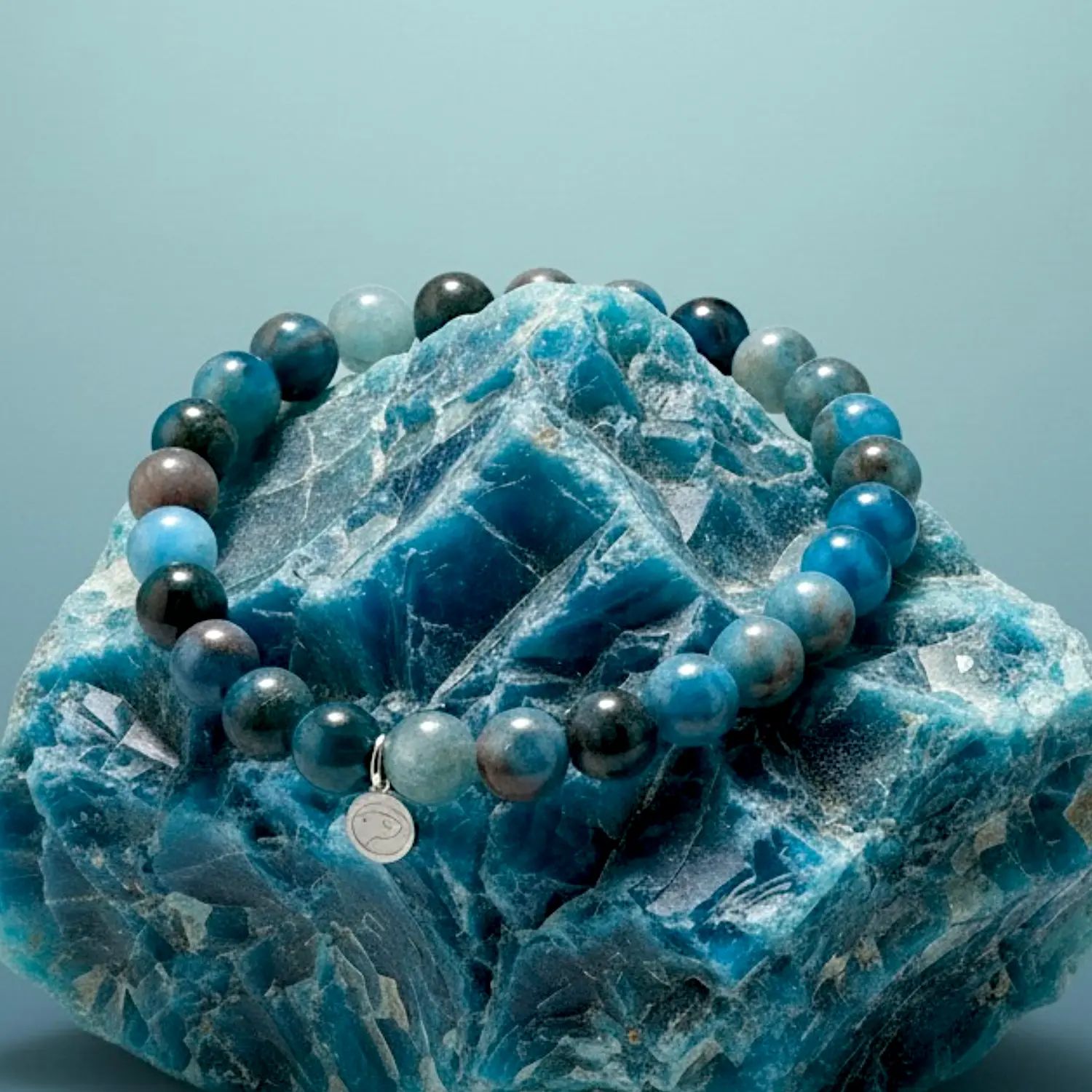 Blue Apatite Bracelet, Otter Spirit, Women, 8mm Beads, Crystal Bracelet, Blue Apatite, Third Eye & Throat Chakra, Intuition, Communication, Sterling Silver Otter Charm