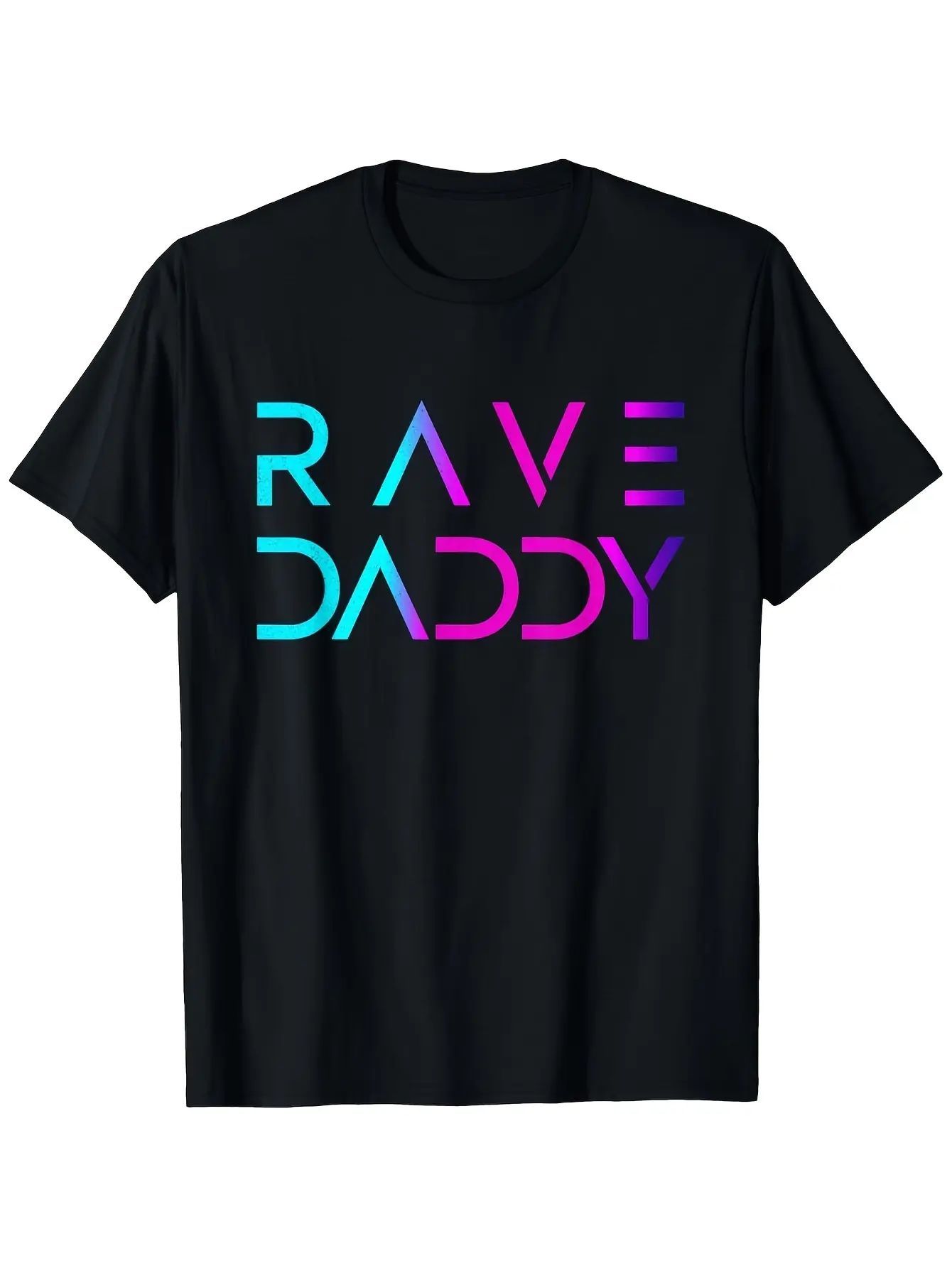 Rave Daddy EDM Festival T-Shirt - Black with Neon unisex soft cotton short sleeve t shirt, vintage graphic casual tee for men women teens, perfect birthday holiday gift for camping travel gym daily street casual wear