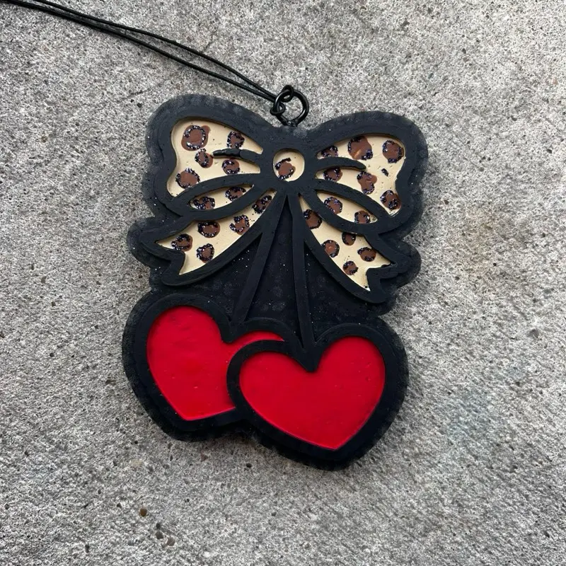 Bow Cheetah Cherry Car Air Freshener Super Cute red Cherries & cheetah bow Fresh Scent Lasts 3 Weeks Ideal for Car Use