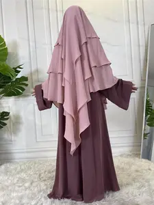 Women's Solid Tiered Layer Khimar, Simple Modest Fashion Long Khimar for Daily Wear, New Trendy Casual Soft Comfortable Khimar for Women, Arabic Clothing Accessories