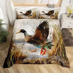 Feelyou Multi-Size Duvet Cover Set, Hunting Theme Lodge-Cabin Style Ultra-Soft Lightweight Bedding, Mallard Wild Duck Decor, Zipper Closure Bedspread Cover (No Comforter) - Bedroom Bedding Sets