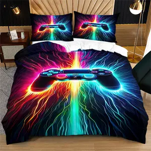 2/3pcs Neon Electric Gaming Controller Print Duvet Cover, Skin-Friendly and Breathable Bedding Set, Removable Duvet Cover and Pillowcase, Decoration for A Cyberpunk Style Bedroom, Suitable for All Seasons, No Filling, Printed Bedding Set