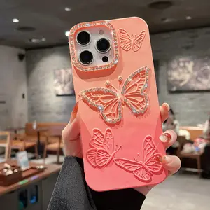 Butterfly Pattern Phone Case, Rhinestone Decor Phone Protective Cover, Phone Accessories Compatible with iPhone 16 15 14 13 12 11 Pro Max, Casing, Protector