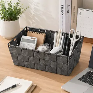 Desktop Storage Basket, Office Supplies Organizer, Paper Towel Holder, Handmade Polyester Rope, 25x15x10cm, Miscellaneous Storage Box